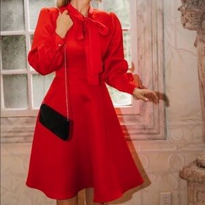 Ivy City Co. Red Pippa Dress with Tie Bow and Sleeves